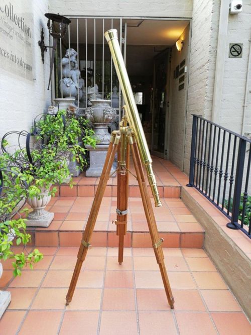 A Large Brass Stanley/ London Telescope on Tripod With Brass Fittings