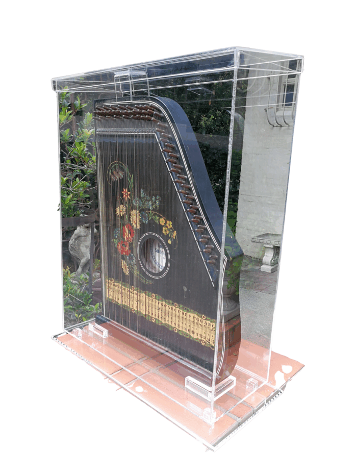 A 20th Century Alpine Zither By Konzert Salon-Harfe Housed In A Perspex Box