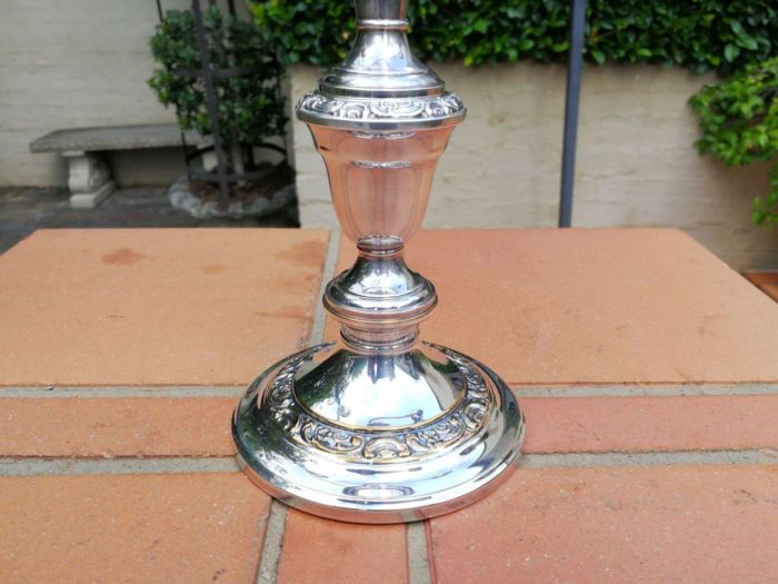 A Pair Of 20th Century Gorham Silver Plate Three Light Candelabras Candle Holders  Convertible Circa 1940 - Image 6