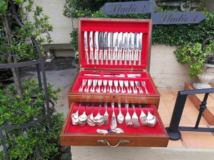 A Comprehensive Cooper Bros Kings Pattern Silver-Plated Twelve Place Cutlery Set In A Canteen