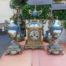A French Late 19th Century Hand-Painted Clock Garniture Set