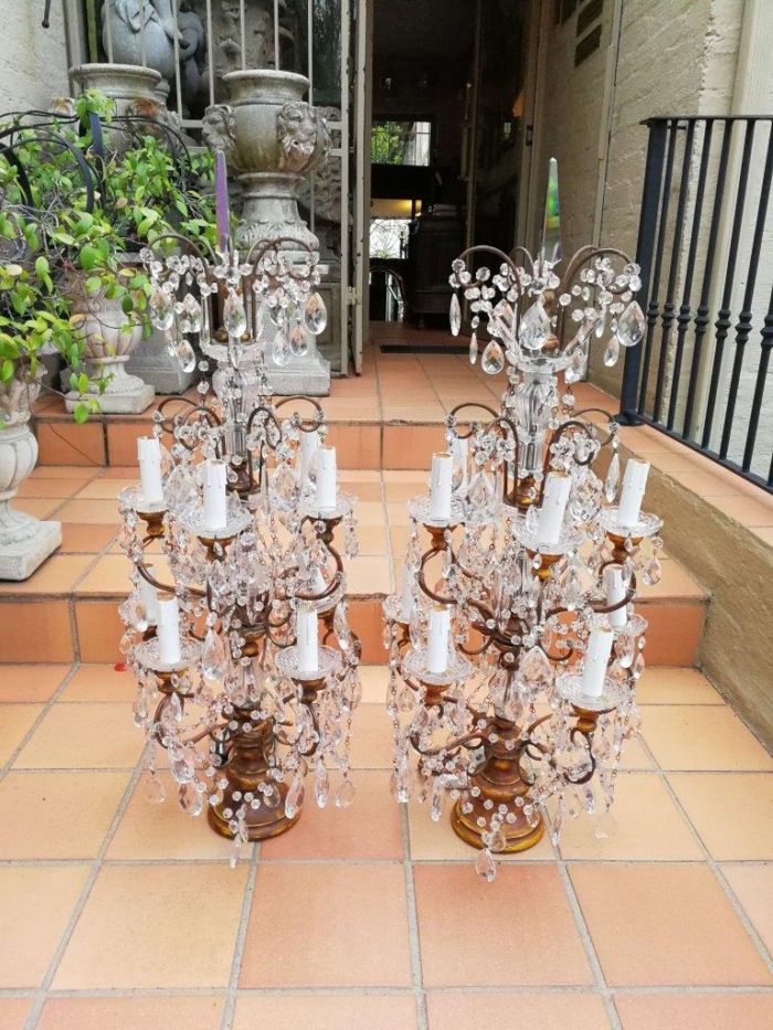 A 20th Century Large Pair Of French Style Crystal Lamps Electrified - Image 2