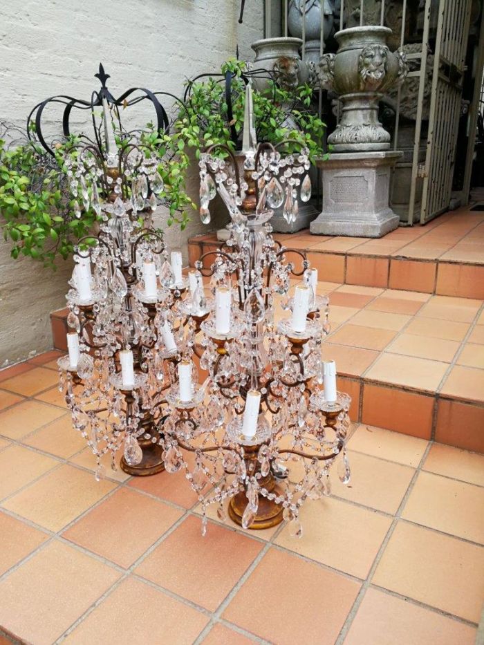 A 20th Century Large Pair Of French Style Crystal Lamps Electrified - Image 3