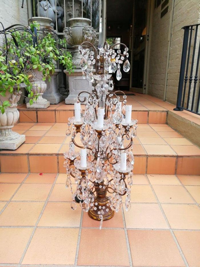A 20th Century Large Pair Of French Style Crystal Lamps Electrified - Image 4