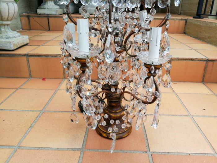 A 20th Century Large Pair Of French Style Crystal Lamps Electrified - Image 5