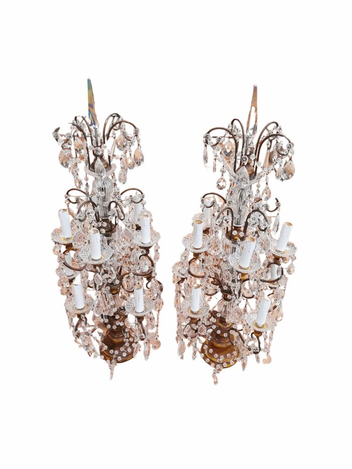 A 20th Century Large Pair Of French Style Crystal Lamps Electrified