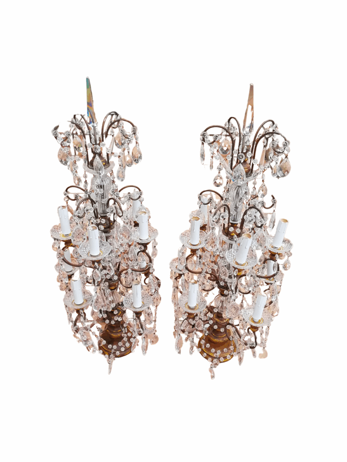A 20th Century Large Pair Of French Style Crystal Lamps Electrified