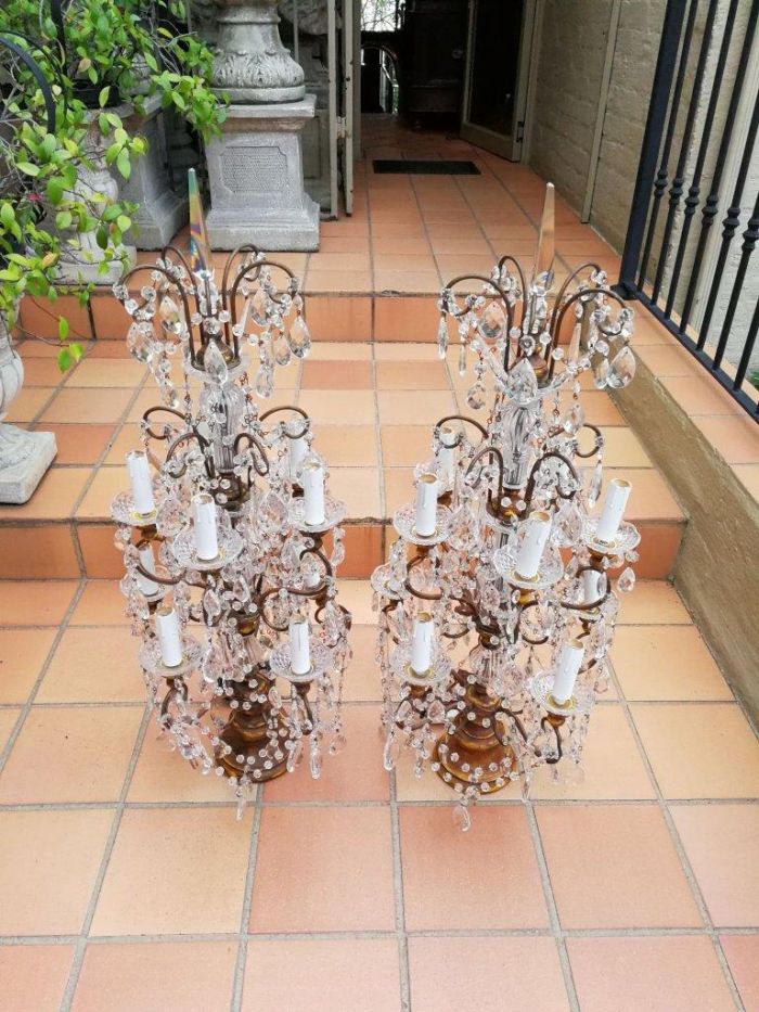 A 20th Century Large Pair Of French Style Crystal Lamps Electrified - Image 2