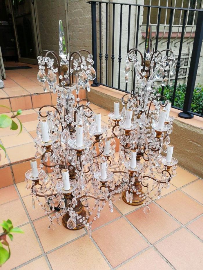 A 20th Century Large Pair Of French Style Crystal Lamps Electrified - Image 3
