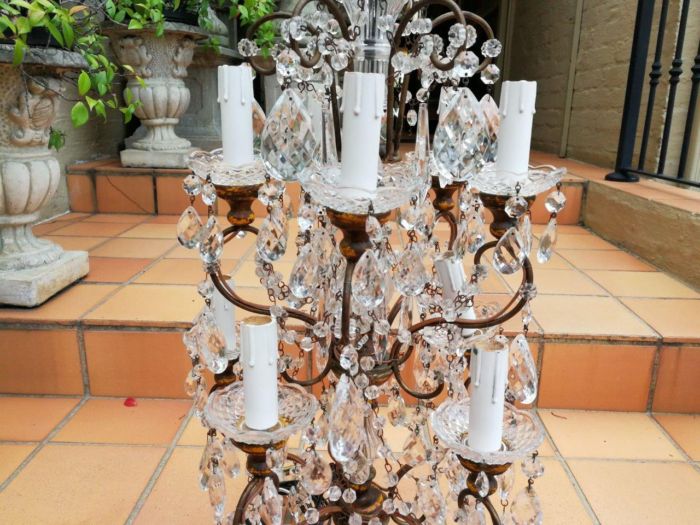 A 20th Century Large Pair Of French Style Crystal Lamps Electrified - Image 5