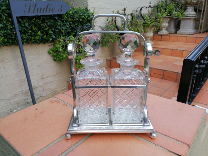 A Silver- Plate Tantalus With Two Cut-Glass Decanters - Image 2