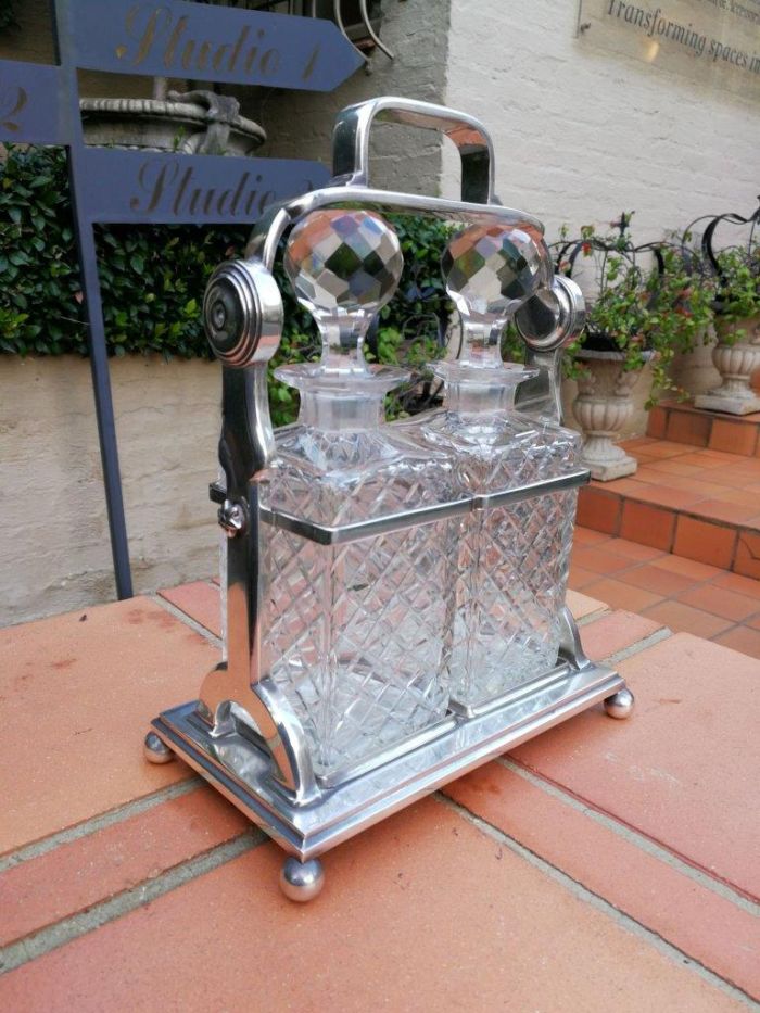 A Silver- Plate Tantalus With Two Cut-Glass Decanters - Image 3