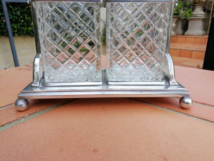 A Silver- Plate Tantalus With Two Cut-Glass Decanters - Image 6