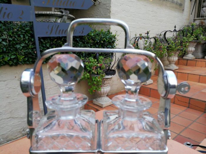A Silver- Plate Tantalus With Two Cut-Glass Decanters - Image 7