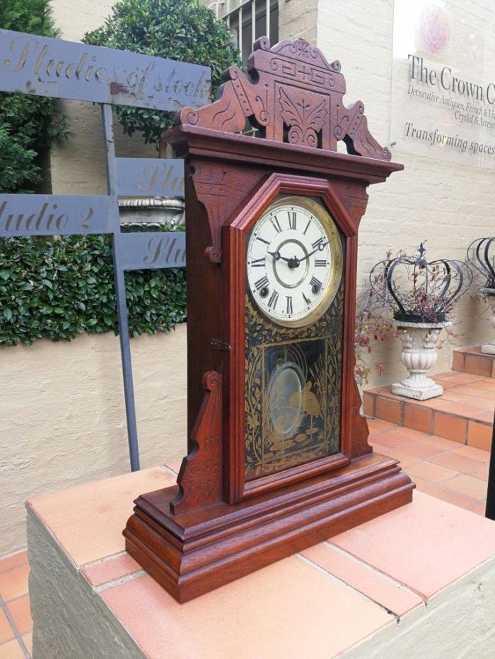 An Early 20th Century English Carved Walnut Mantel Clock - Image 2