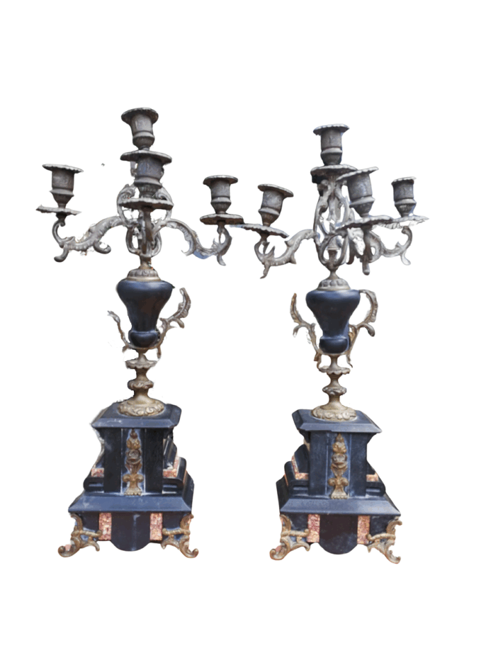 A 20TH Century French Ornate Pair of Bronze and Marble Candelabrum 