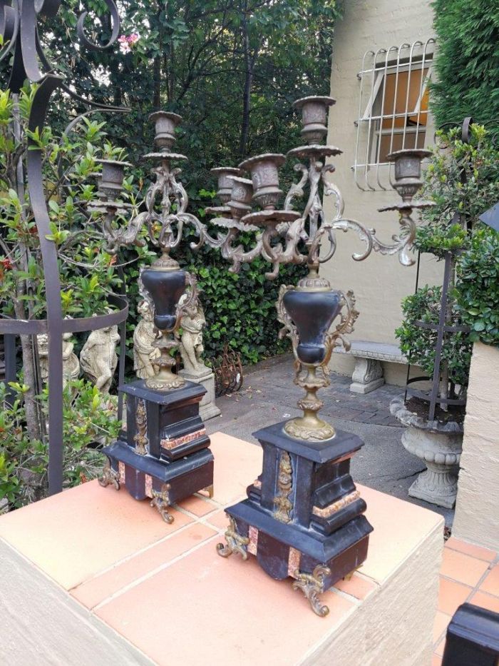 A 20TH Century French Ornate Pair of Bronze and Marble Candelabrum  - Image 2