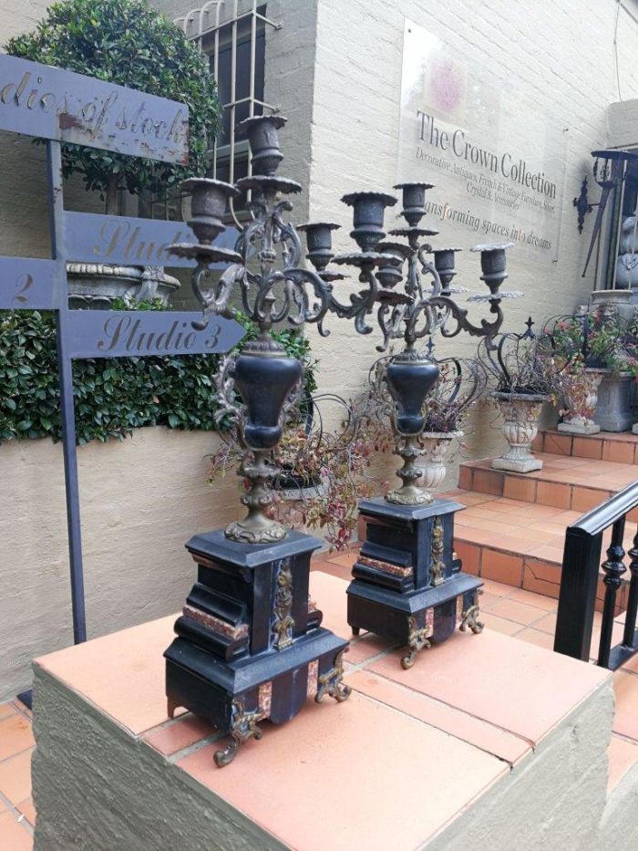 A 20TH Century French Ornate Pair of Bronze and Marble Candelabrum  - Image 3