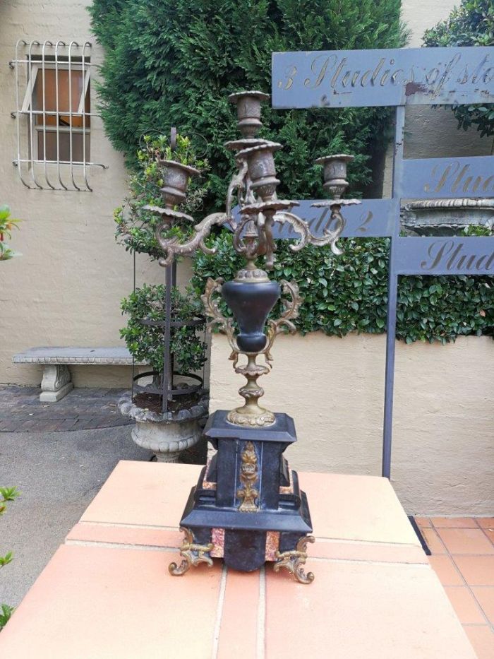 A 20TH Century French Ornate Pair of Bronze and Marble Candelabrum  - Image 4