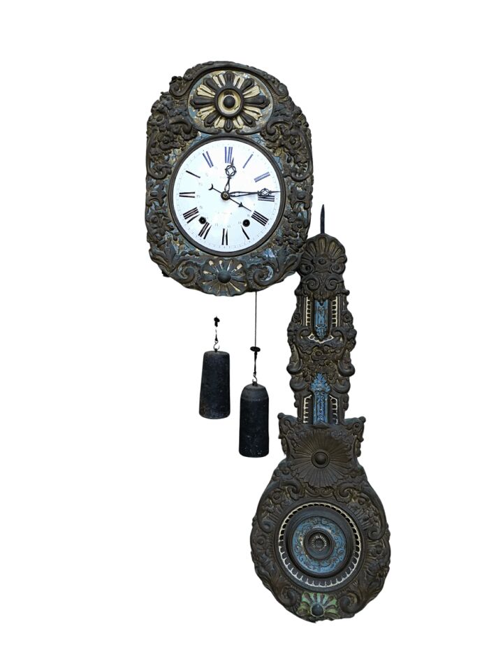 An Antique Circa 1800s French Comptoise Clock with Bell Chime (Recently Serviced)