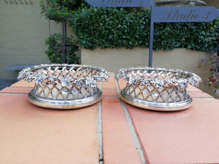 A 19th Century English Circa 1844 Pair of Silver-Plate Wine Coasters Elkington & Co