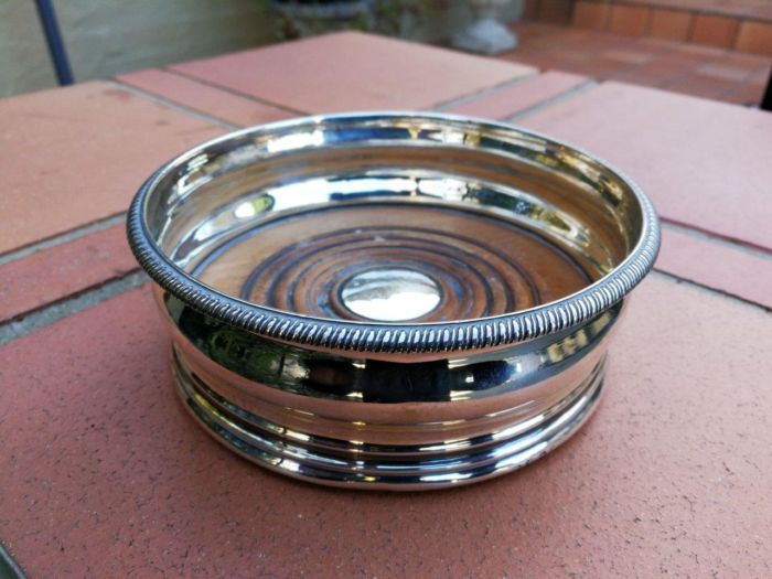 A Silver-Plated Wine Coaster with Wooden Base - Image 2