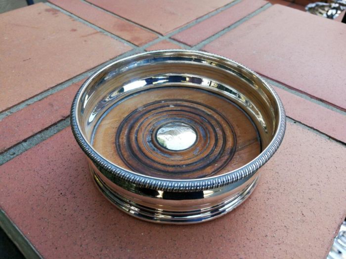 A Silver-Plated Wine Coaster with Wooden Base - Image 3