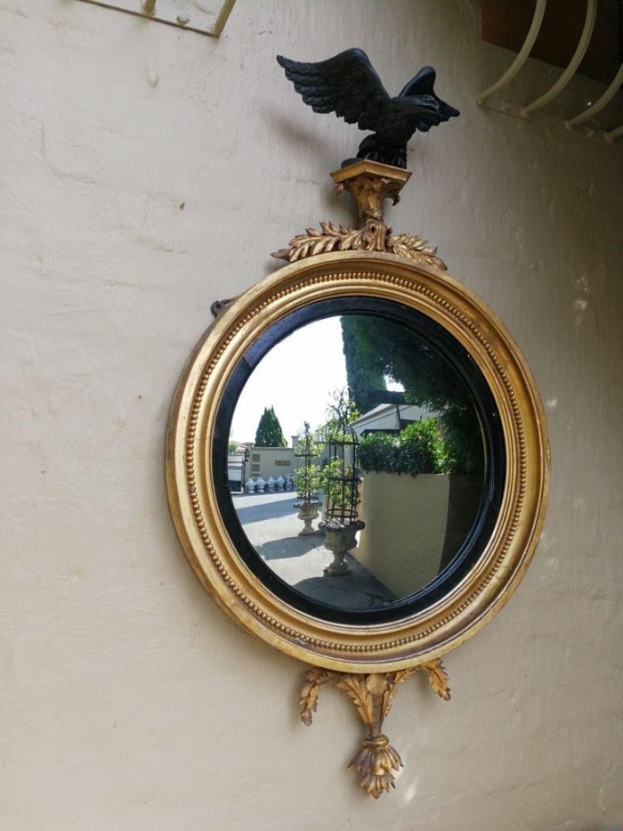 A Circa 1800 Regency Gilt-Wood Convex Mirror With  British Antique Dealers Association Stamp ND