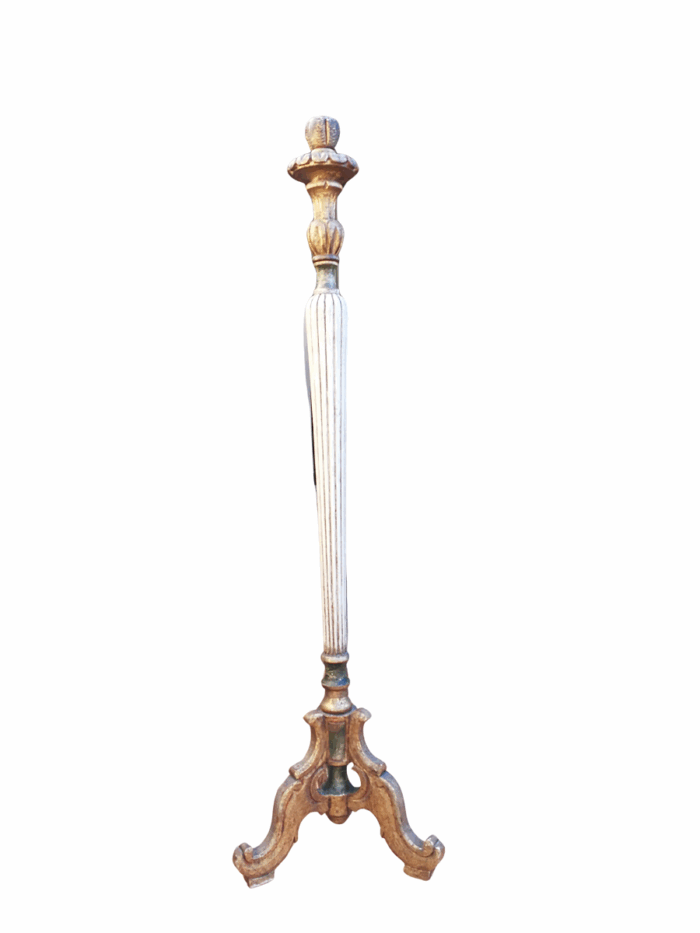 An Early 20th Century Carved Wooden Candle Holder, Gilt And Cream Painted