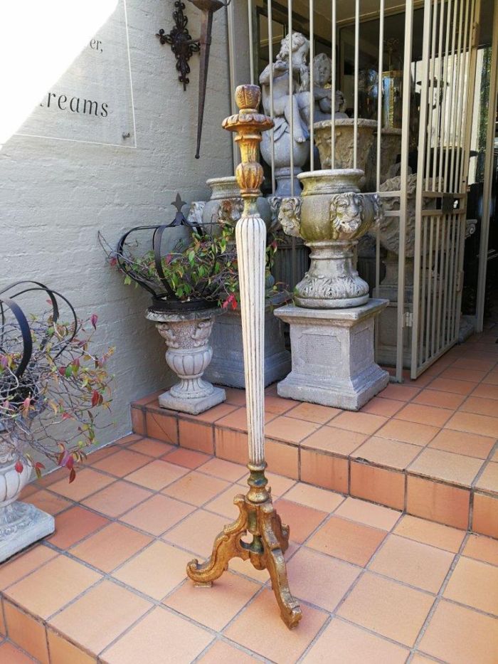 An Early 20th Century Carved Wooden Candle Holder, Gilt And Cream Painted - Image 3