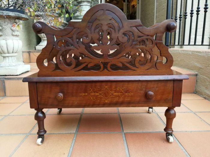 An Edwardian Circa 1905 Mahogany and Inlaid Canterbury with Drawer and on Castors - Image 2