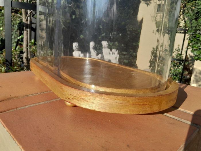An Extra Large Dome Cloche on a Hand Gilded Wooden Base with Feet - Image 4