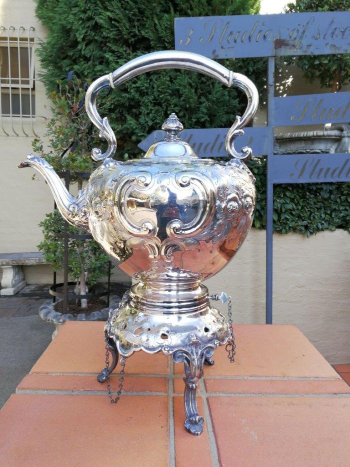 A Victorian Circa 1890 Silver-Plate Tea Kettle On Stand With Burner