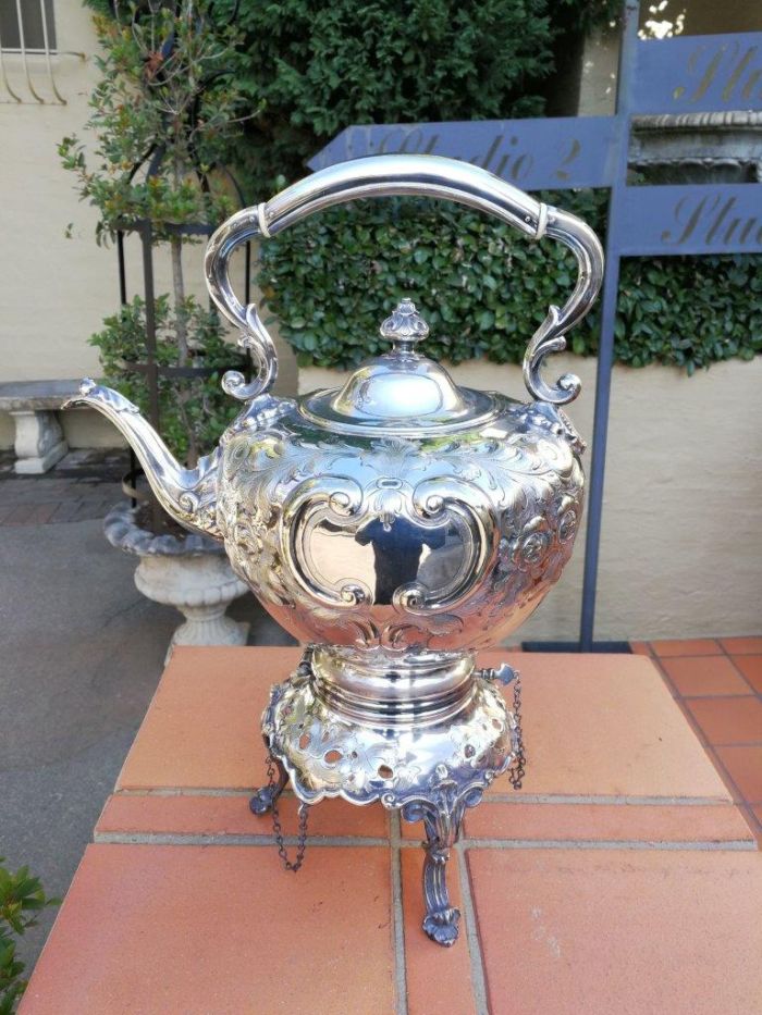 A Victorian Circa 1890 Silver-Plate Tea Kettle On Stand With Burner - Image 2