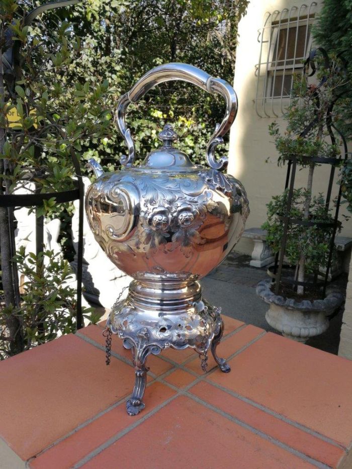 A Victorian Circa 1890 Silver-Plate Tea Kettle On Stand With Burner - Image 3
