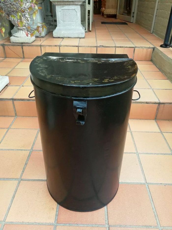 A 20TH Century Hand-Painted  Gold/Black Metal Bin