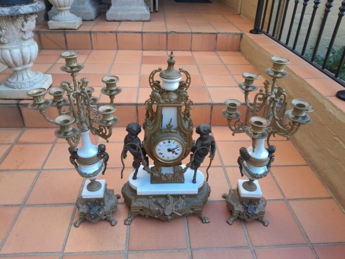 A 20th Century Brass Clock And Candelabrum Garniture Set - Image 4