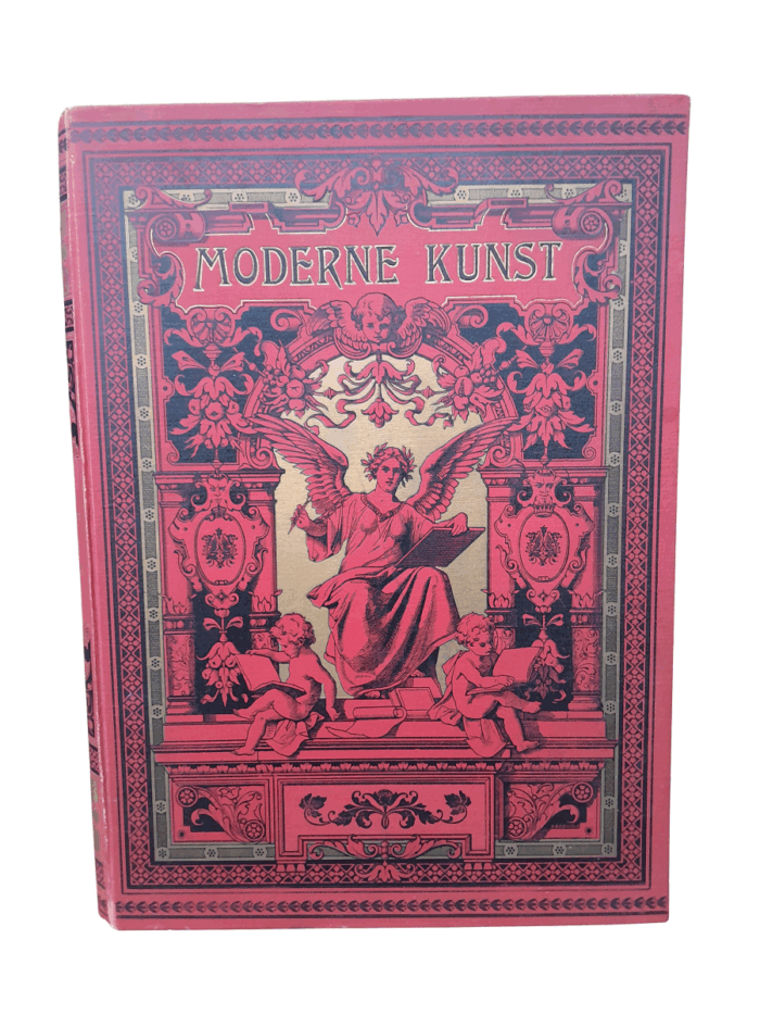 An Antique Moderne Kunst in Meister-Holzschnitten Hard Cover with Gold Finishing to Pages and Gold Gild Inlay on Cover  By beruhmter Meister der Gegenwart XI Band, published by Verslag van Rich Bong, Berlin