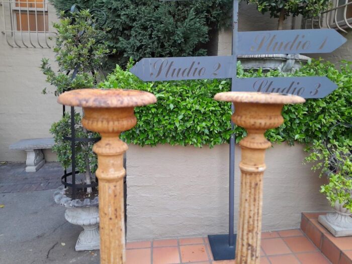 A 20th Century French Pair Of Cast Iron Candle Sticks - Image 4