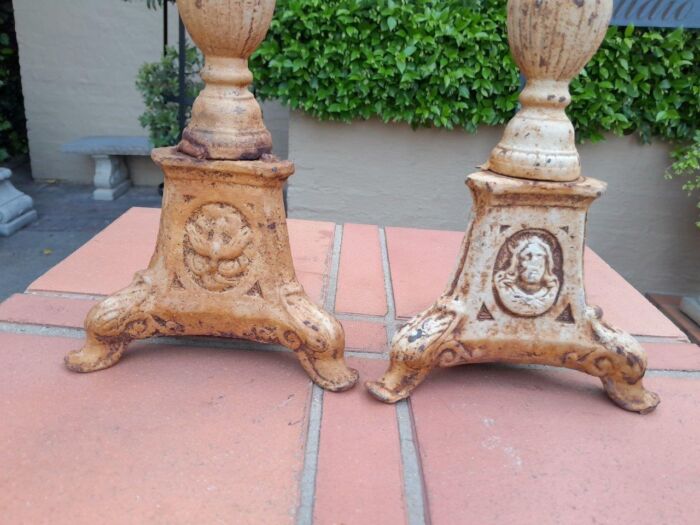 A 20th Century French Pair Of Cast Iron Candle Sticks - Image 5