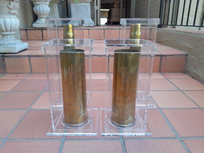 A Set Of 20th Century Circa 1940 Military Brass Cannon Shells Two With SA Union Military Markings in Custom Made Perspex Box ND - Image 8