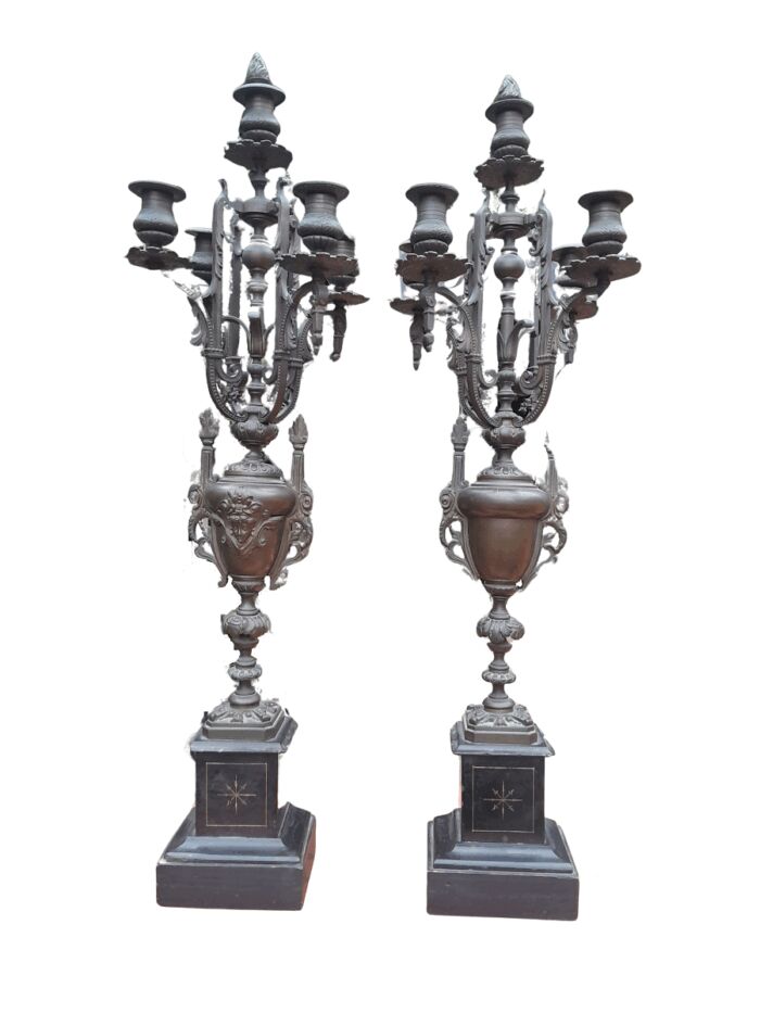 An Early 20th Century Pair Of Tall Bronze Candelabra