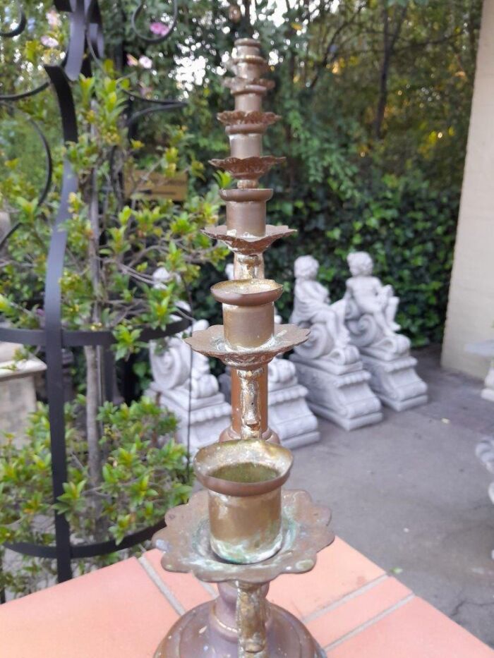 An Antique 20th Century Brass Seven Light Alter Candelabra - Image 5