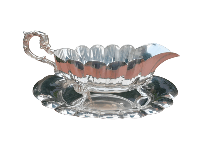 A 20th Century Silver Plate Gravy / Sauce Boat On Tray