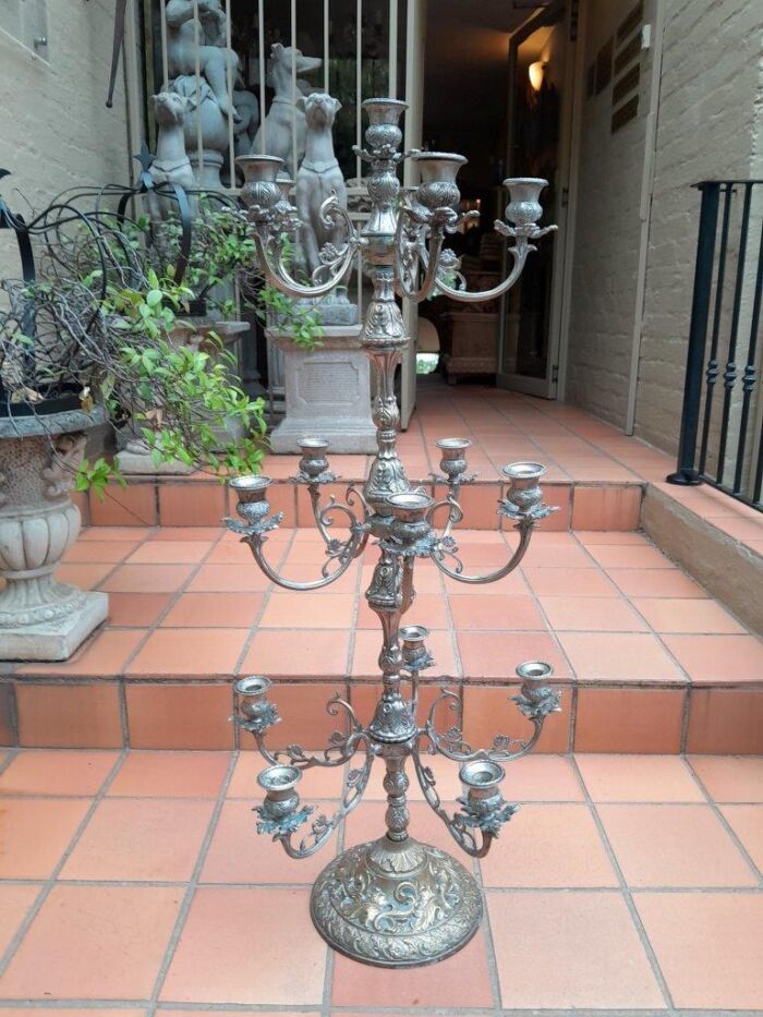 A 20th Century Silver Plated Tall Three Tier Candelabra