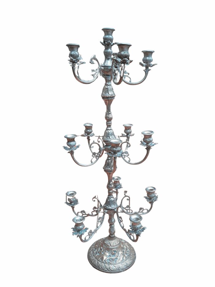 A 20th Century Silver Plated Tall Three Tier Candelabra