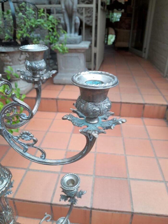 A 20th Century Silver Plated Tall Three Tier Candelabra - Image 6