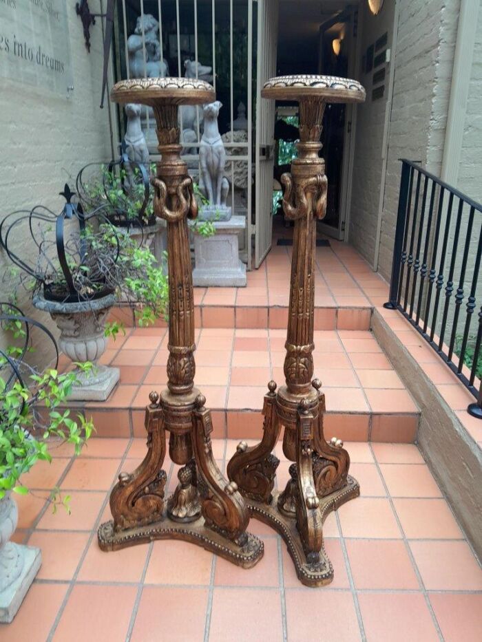 A 20th Century Pair Of French Style Giltwood Floor Or Table Candle Holders / Sticks / Plinths - Image 2