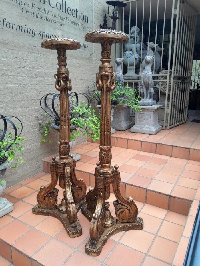 A 20th Century Pair Of French Style Giltwood Floor Or Table Candle Holders / Sticks / Plinths - Image 3
