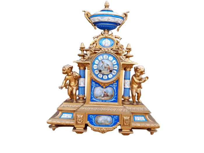 A 19th Century French Sevres And Gilt Metal Clock With Eight Day Key Wound Bell